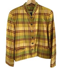 Vintage Burberrys Jacket Womens 10 Plaid 100% Silk Button Up Blazer 90s Designer